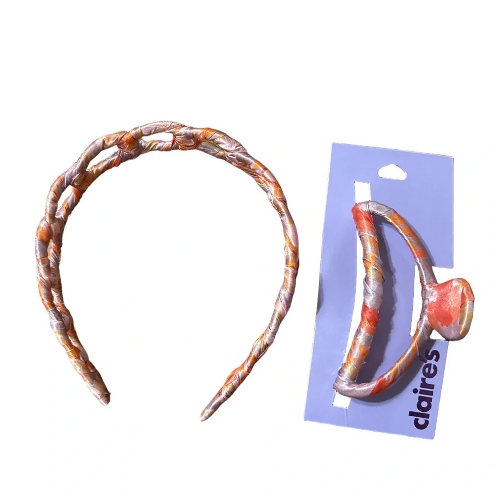 Claire's Vibrant Orange and Silver Twisted Headband